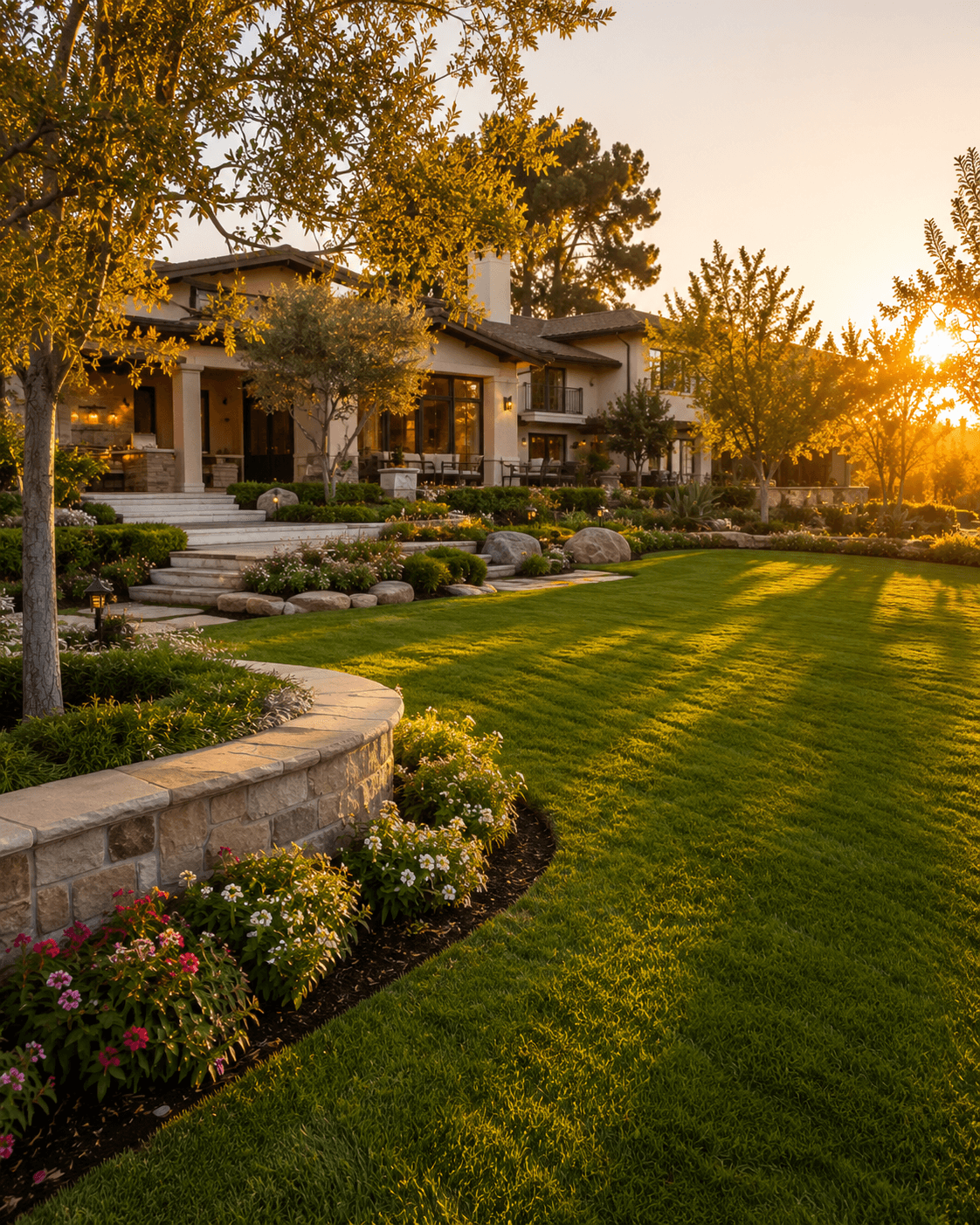 Stunning luxury California estate landscape designed and built by E-Care Pro Landscaping